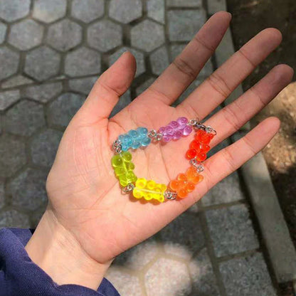 Kawaii Rainbow Candy Bear Bracelet 🍬🌈 - Colorful Hip Hop Jelly Accessory for Girls!