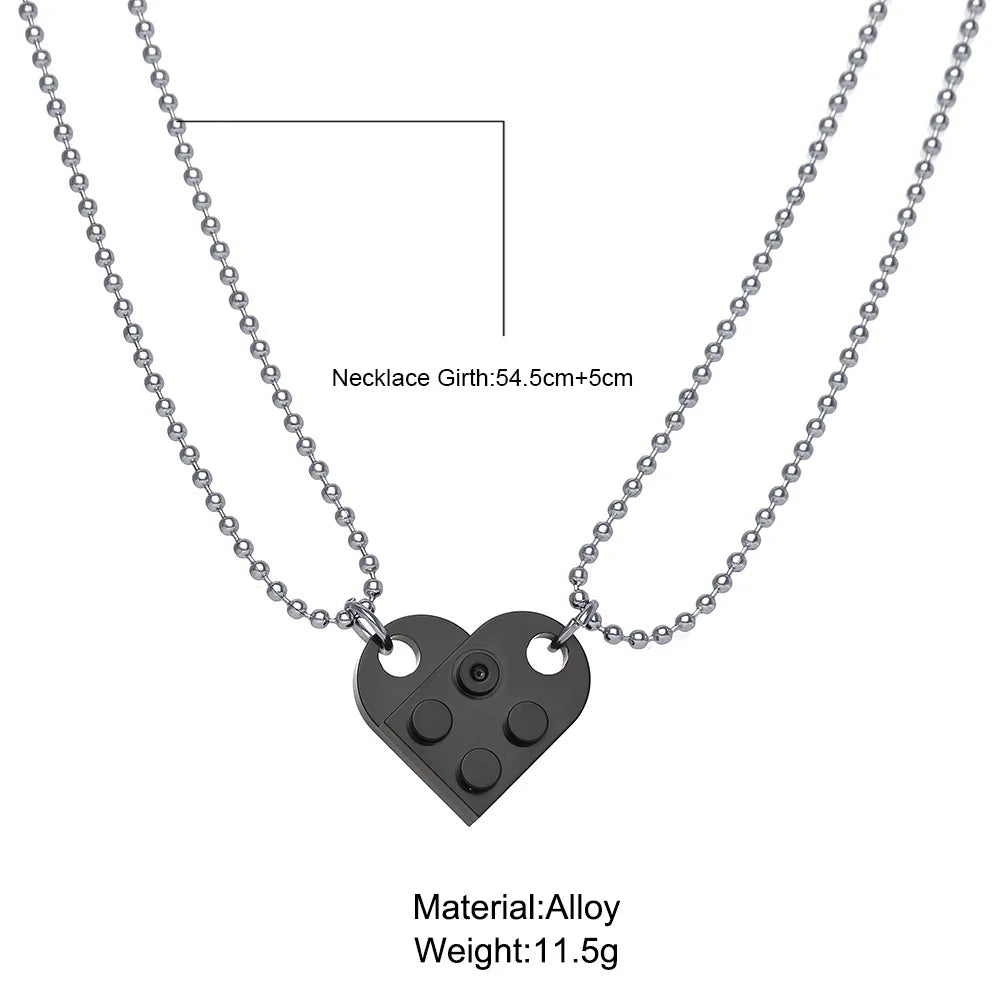 Kawaii Heart Brick Love Necklaces for Couples 💖👫 - Adorable LEGO-Inspired Jewelry Gift for Valentine's Day!