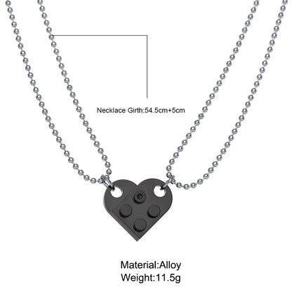 Kawaii Heart Brick Love Necklaces for Couples 💖👫 - Adorable LEGO-Inspired Jewelry Gift for Valentine's Day!