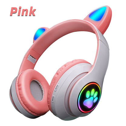 Kawaii Pink Cat Ears Bluetooth Headphones 🎧💕 | Cute Foldable Stereo Earphones with Microphone for Kids & Girls 🎀✨