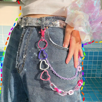 Kawaii Rainbow Resin Keychain 🌈✨ | Cute Hip Hop Waist Chain for Men & Women | Colorful Acrylic Flower Punk Jewelry 🌸💖