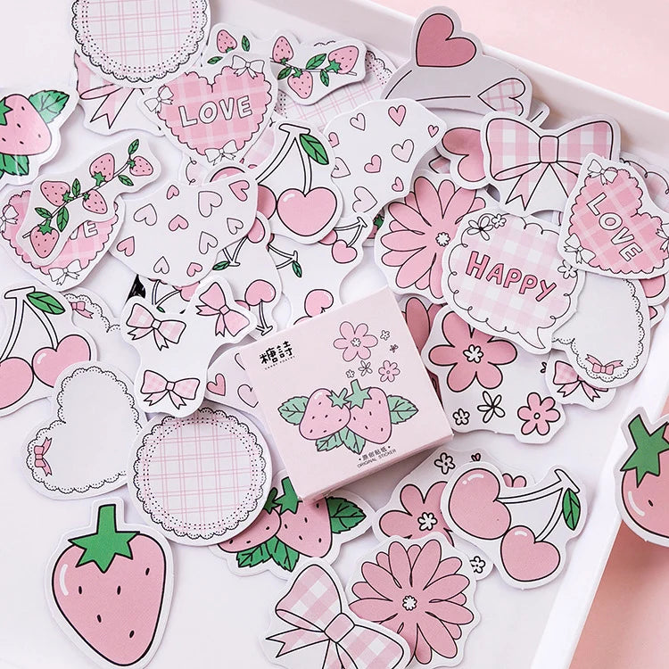 🍓 Kawaii Strawberry Delight Stickers Box - Adorable Scrapbooking & Planner Essentials! 🌸