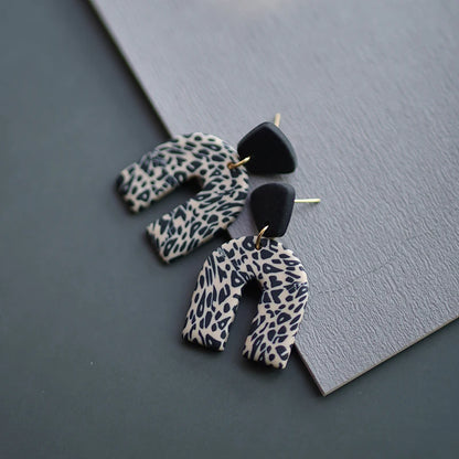 Leopard Pattern Polymer Clay Earrings Set 🐆 Multi Shapes Black White Drops ✨