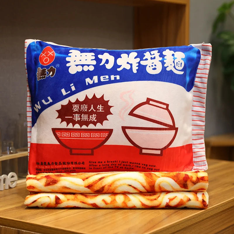 🍜 Plush Ramen Noodle Pillow & Cozy Blanket Set 🌟 3D Food Fun Gift! 🎁 - Pixie Quill