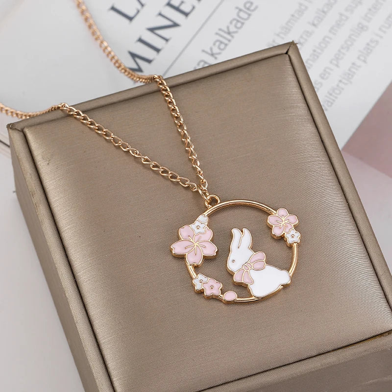 🐰✨ Adorable Sakura Bunny & Cat Pendant Necklace - Cute Charm for Trendy Ladies! 🌸💖 - Pixie Quill