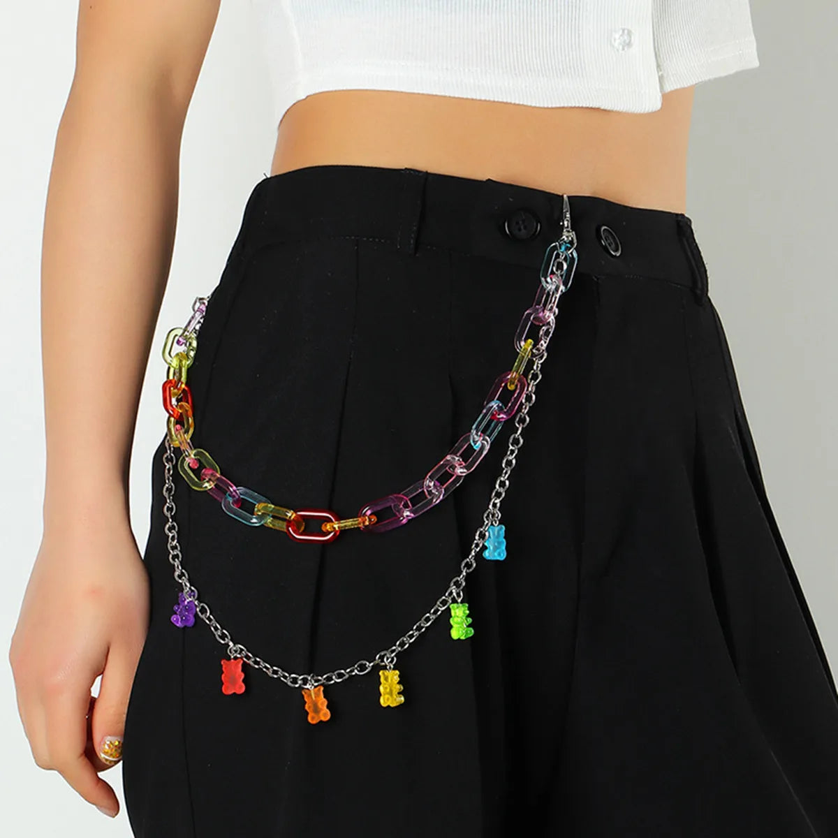 Kawaii Rainbow Resin Keychain 🌈✨ | Cute Hip Hop Waist Chain for Men & Women | Colorful Acrylic Flower Punk Jewelry 🌸💖