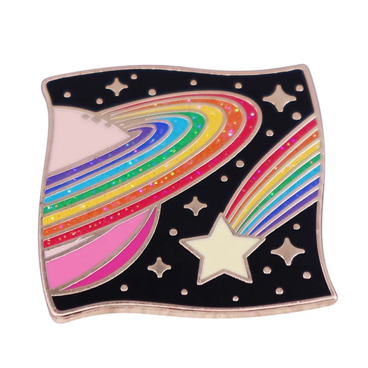 Kawaii Glittery Rainbow Galaxy Enamel Pin 🌈✨ | Cute Planet & Star Brooch for All! 🌌💖