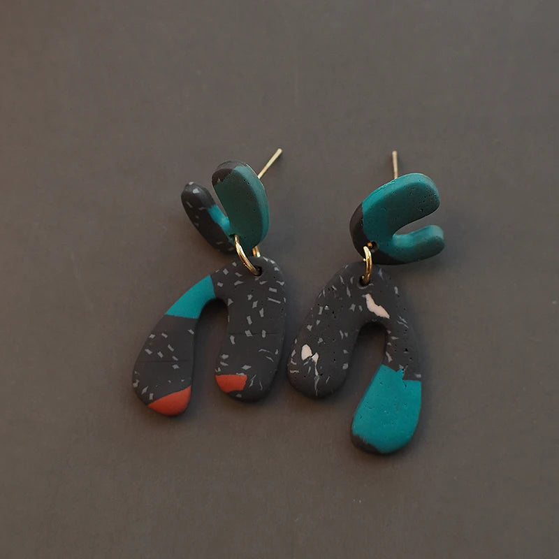 Turquoise Marble Drop Earrings Set Lightweight Polymer Clay Geometric 🎀✨