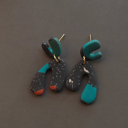 Turquoise Marble Drop Earrings Set Lightweight Polymer Clay Geometric 🎀✨