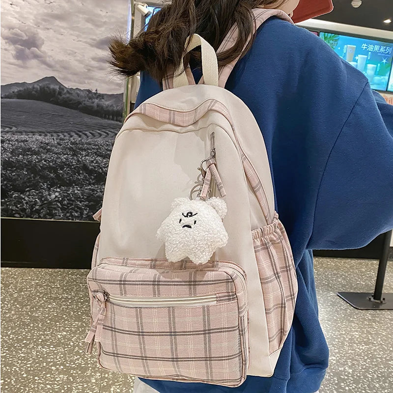 Kawaii Plaid Dream Backpack 🎒✨ | Cute Girl's Travel & School Bag for Stylish Adventures! 🌈💖