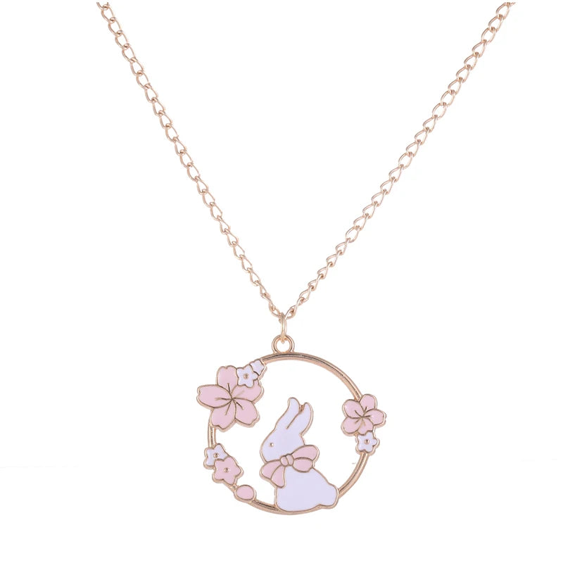 🐰✨ Adorable Sakura Bunny & Cat Pendant Necklace - Cute Charm for Trendy Ladies! 🌸💖 - Pixie Quill