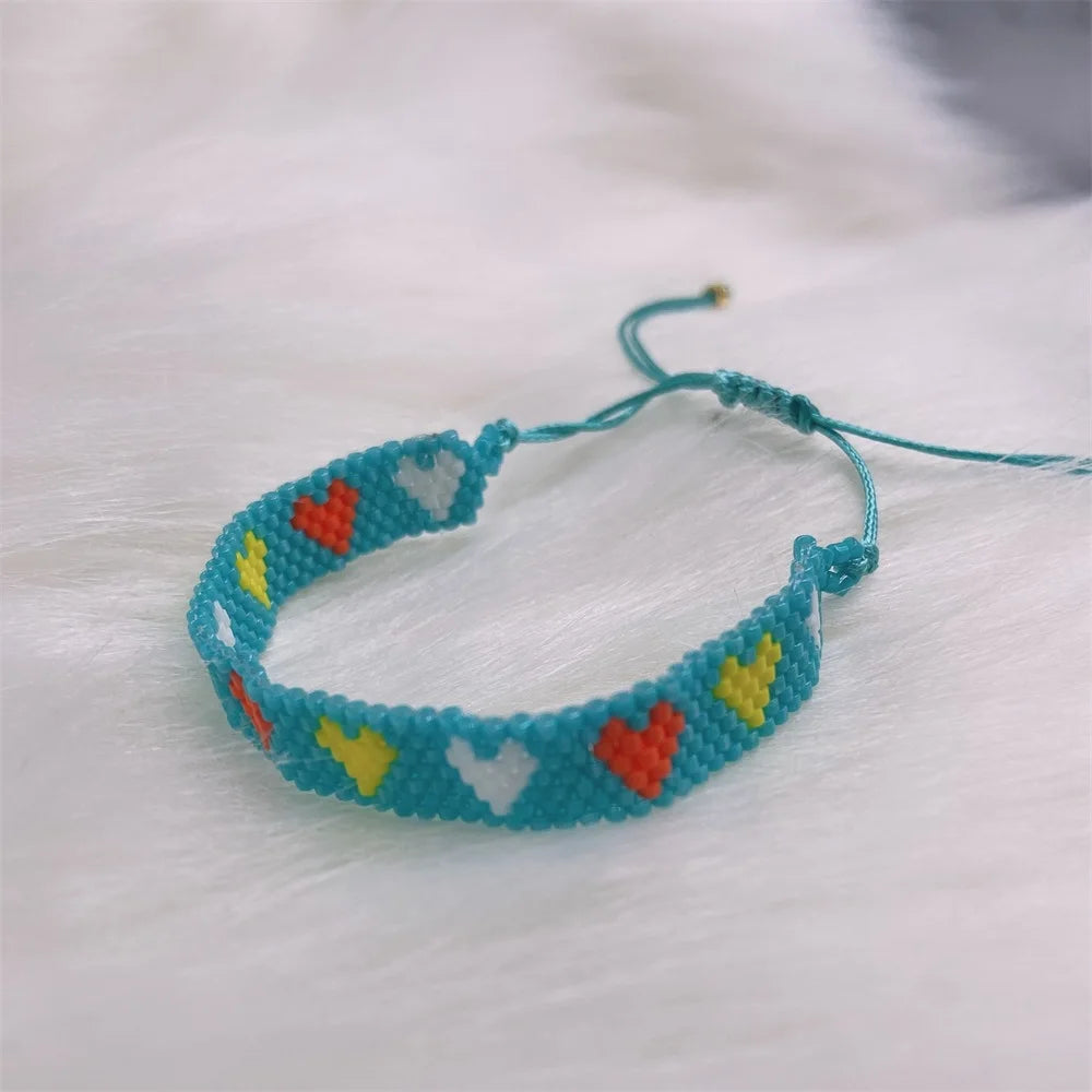 Kawaii Heart Weaving Bracelet 💖✨ | Adjustable Friendship Jewelry with Colorful Zircon 🌈 | Trendy Boho Gift for Women