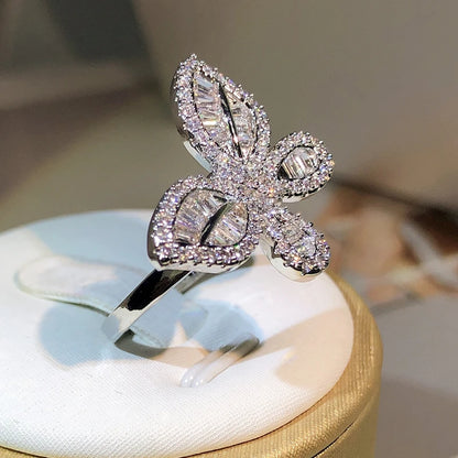 ✨ Adorable 925 Sterling Silver Butterfly Ring 🌼 with Sparkling White Zircon & Diamonds - Perfect for Parties & Gifts! 🎉💖