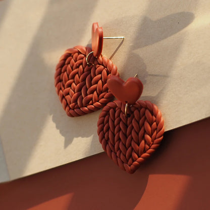 Heart Pattern Braided Polymer Clay Earrings Set 💖 Cute Dangle Jewelry For Women