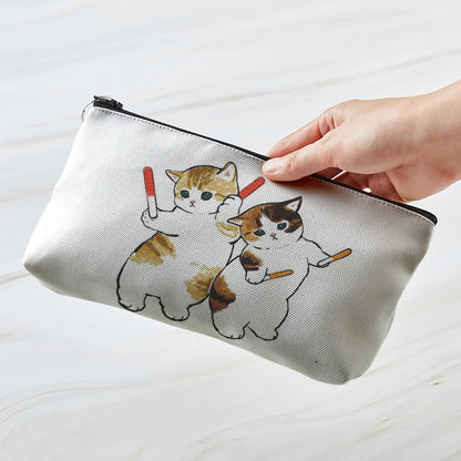 Adorable Kawaii Cat Makeup Bag 🐾✨ - Cute Canvas Cosmetic Organizer for Travel & Toiletries! 👜🌈
