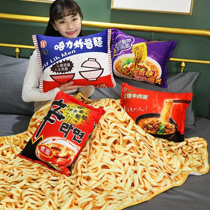 🍜 Plush Ramen Noodle Pillow & Cozy Blanket Set 🌟 3D Food Fun Gift! 🎁 - Pixie Quill