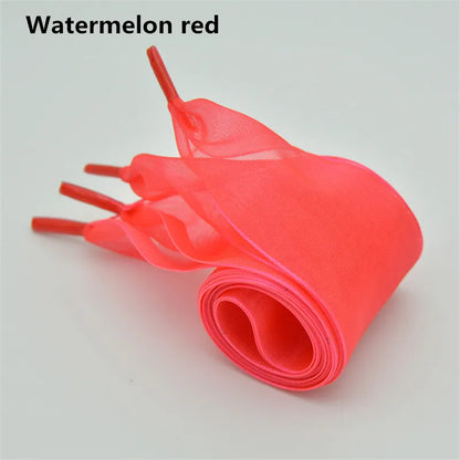 Wide 4cm Transparent Chiffon Silk Flat Shoelaces With Big Bow 👟🎀
