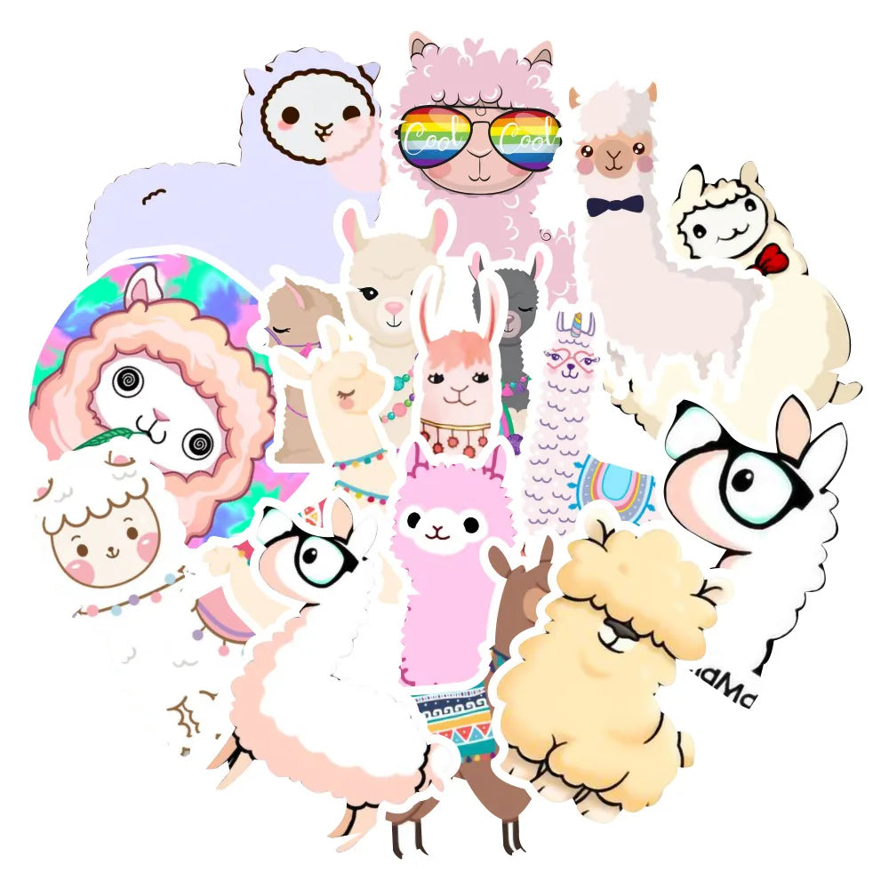 50PCS Adorable Kawaii Llama & Alpaca Stickers 🦙✨ Cute Animal Decals for DIY Skateboard, Snowboard & Luggage 🧳💖