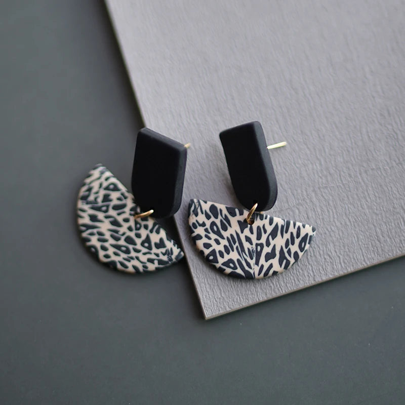 Leopard Pattern Polymer Clay Earrings Set 🐆 Multi Shapes Black White Drops ✨