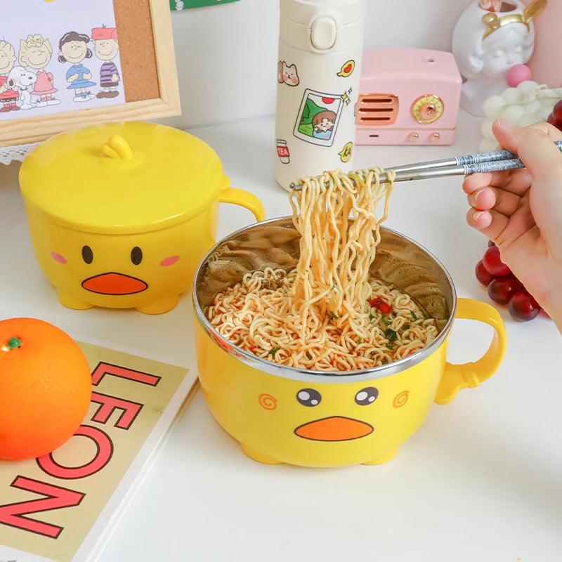 Adorable Kawaii Duck Stainless Steel Ramen Bowl 🍜✨ | Large Capacity Bento Box with Lid for Instant Noodles & More! 🥢💖