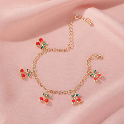 Kawaii Cherry Blossom Gold Charm Bracelet 🍒✨ - Adjustable Anklet Jewelry for Girls, Perfect for Parties & Gifts!