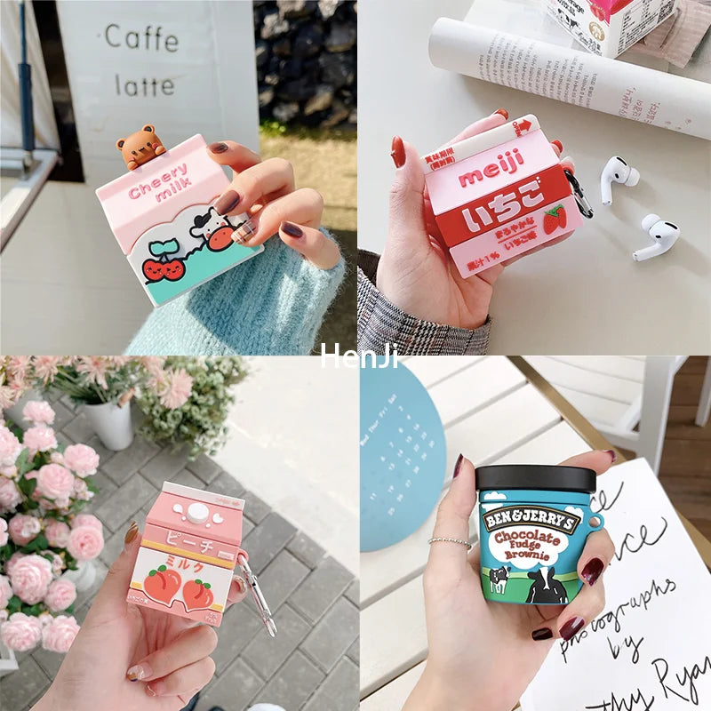 🍓 Cute Strawberry Milk 3D Earphone Cases for AirPods 🎧 | Adorable Silicone Cover for Pro & Earpods! 🥤✨ - Pixie Quill
