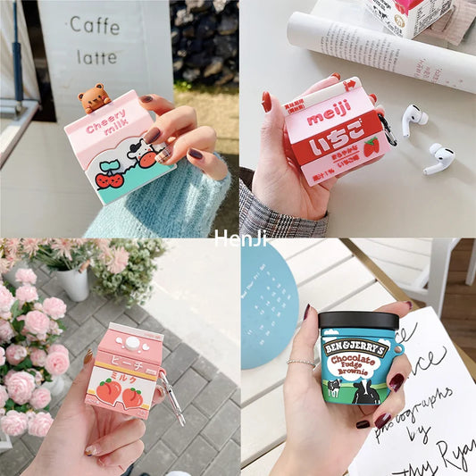 🍓 Cute Strawberry Milk 3D Earphone Cases for AirPods 🎧 | Adorable Silicone Cover for Pro & Earpods! 🥤✨ - Pixie Quill