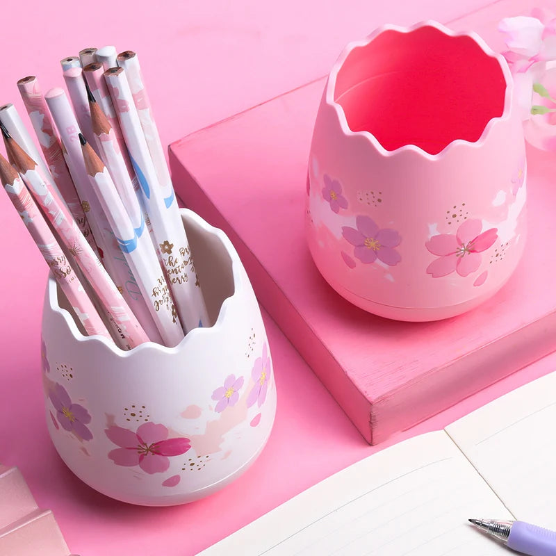 Kawaii Cherry Blossom Egg Pen Holder 🌸✨ | Cute Pink Storage Pencil Case for School & Office Supplies 🖊️🎀