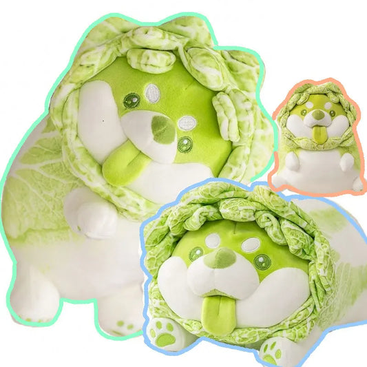 Shiba Inu Cabbage Plush Pillow 🐶🥬 | Kawaii Stuffed Animal Cushion for Home & Gifts 🎁✨