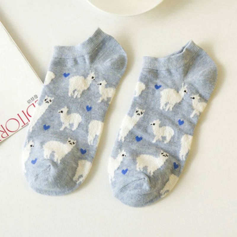 Kawaii Alpaca Love Heart Ankle Socks 🦙❤️ | Cozy Cotton Animal Print for Ultimate Comfort! 🧦✨