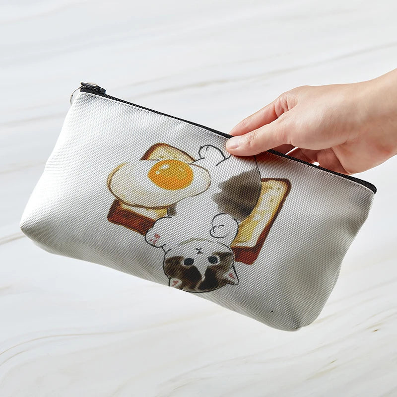 Adorable Kawaii Cat Makeup Bag 🐾✨ - Cute Canvas Cosmetic Organizer for Travel & Toiletries! 👜🌈