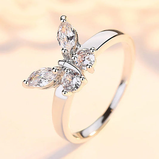 Kawaii 925 Silver Butterfly Ring 🌸✨ | Cute Cubic Zirconia Jewelry for Women & Girls 🦋 | Perfect for Engagements & Parties! 🎉💖
