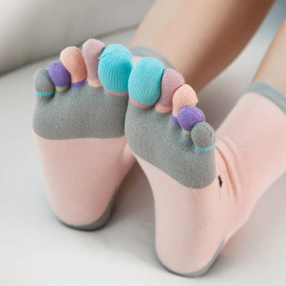 Kawaii Cat Cartoon Five Finger Socks 🐾🎨 | Soft & Colorful Women's Toe Socks for All Seasons 🌈✨