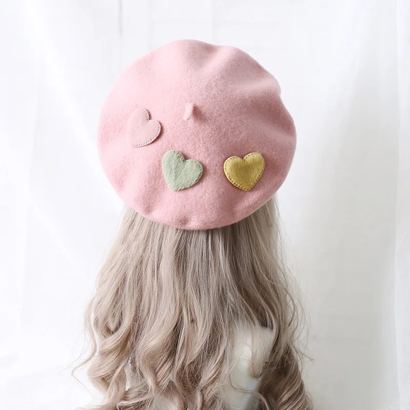 Kawaii Cutie Purple Wool Beret 🎀 | Handmade Sweet Lolita Headwear for Girls 🌸 | Cozy Winter Fashion Beanie