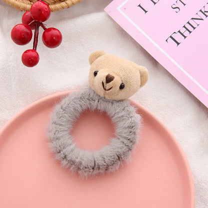 Kawaii Plush Animal Scrunchies 🐻🐰 - Adorable Elastic Hair Ties for Girls & Women 🎀 - Cozy Fall/Winter Hair Accessories!