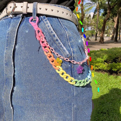 Kawaii Rainbow Resin Keychain 🌈✨ | Cute Hip Hop Waist Chain for Men & Women | Colorful Acrylic Flower Punk Jewelry 🌸💖
