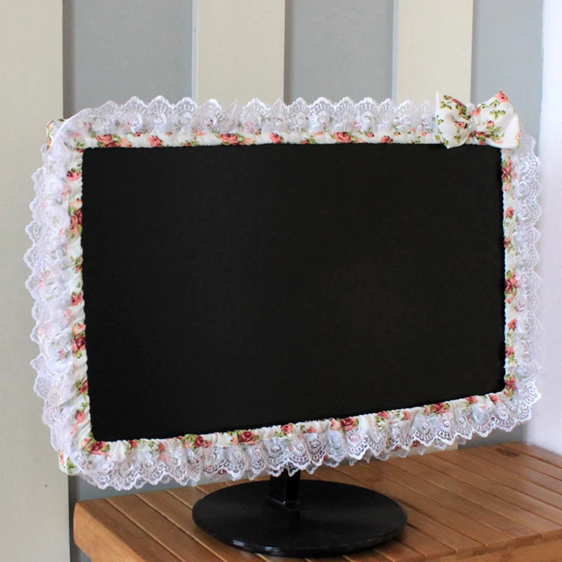 Kawaii Lace Computer Monitor Cover 🎀 | Dustproof & Adorable with Elastic Pen Pocket 💖 | Perfect for Desktop & Laptop 🌸