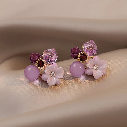 Kawaii Purple Flower Crystal Stud Earrings 🌸✨ | Adorable Korean Fashion Jewelry for Elegant Weddings & Parties! 💖