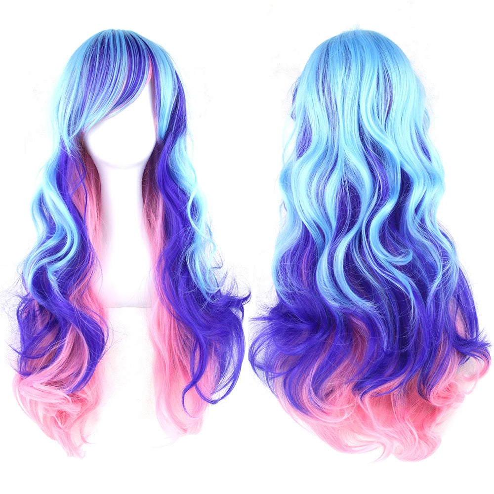 Soowee Rainbow Cute Ombre Cosplay Wig With Bangs For Black Women Synthetic High Temperature Fiber Halloween Costume 🌈✨
