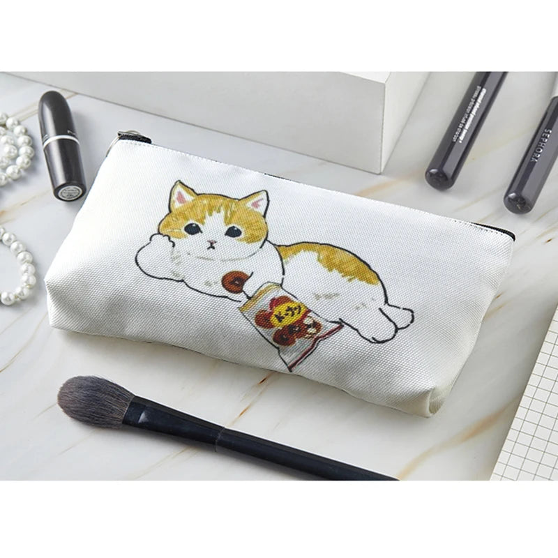 Adorable Kawaii Cat Makeup Bag 🐾✨ - Cute Canvas Cosmetic Organizer for Travel & Toiletries! 👜🌈