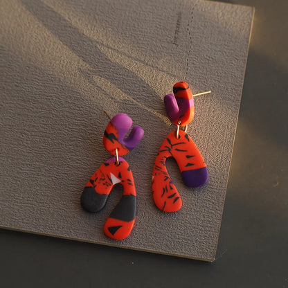 Turquoise Marble Drop Earrings Set Lightweight Polymer Clay Geometric 🎀✨