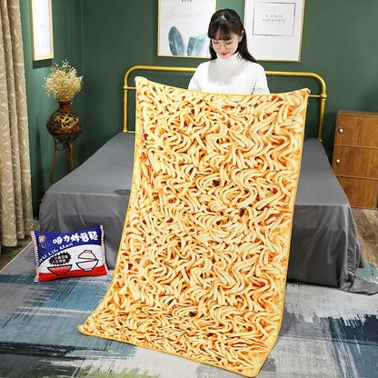 🍜 Plush Ramen Noodle Pillow & Cozy Blanket Set 🌟 3D Food Fun Gift! 🎁 - Pixie Quill