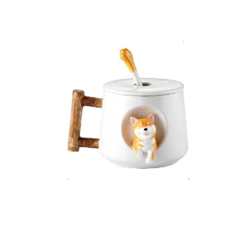 Kawaii 3D Shiba Inu Ceramic Mug 🐶💕 | Adorable Cute Dog Coffee & Tea Cup with Spoon!