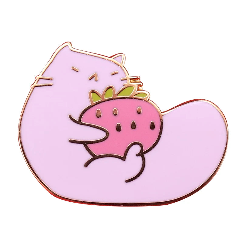 🍓 Cute Kawaii Strawberry Milk Cat & Bunny Enamel Pin 🌟 Adorable Fruit & Drink Brooch for Spring Gifts!