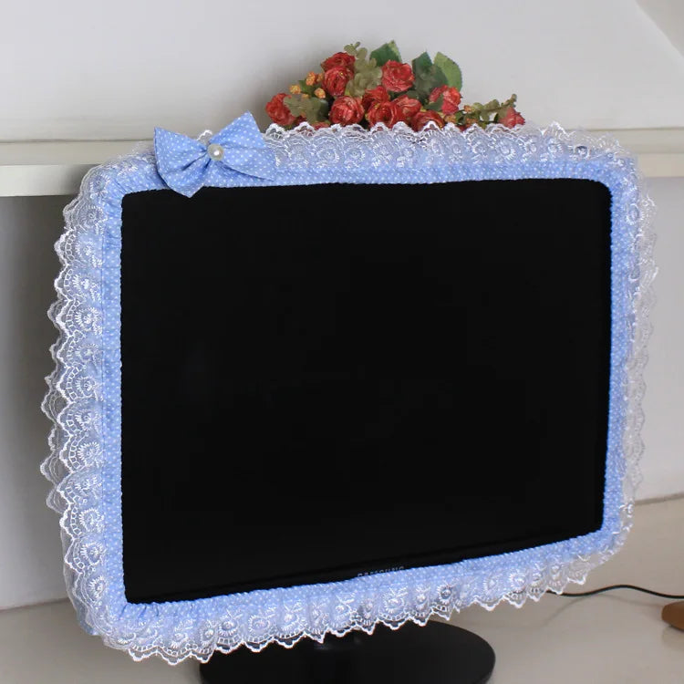 Kawaii Lace Computer Monitor Cover 🎀 | Dustproof & Adorable with Elastic Pen Pocket 💖 | Perfect for Desktop & Laptop 🌸
