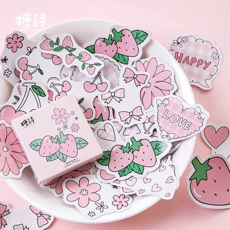 🍓 Kawaii Strawberry Delight Stickers Box - Adorable Scrapbooking & Planner Essentials! 🌸