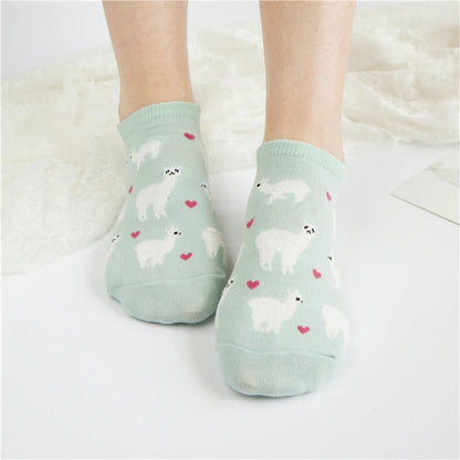 Kawaii Alpaca Love Heart Ankle Socks 🦙❤️ | Cozy Cotton Animal Print for Ultimate Comfort! 🧦✨
