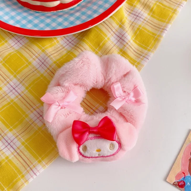 Kawaii Plush Animal Scrunchies 🐻🐰 - Adorable Elastic Hair Ties for Girls & Women 🎀 - Cozy Fall/Winter Hair Accessories!