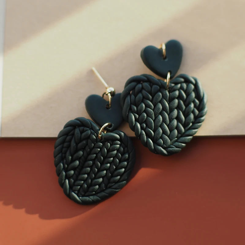 Heart Pattern Braided Polymer Clay Earrings Set 💖 Cute Dangle Jewelry For Women