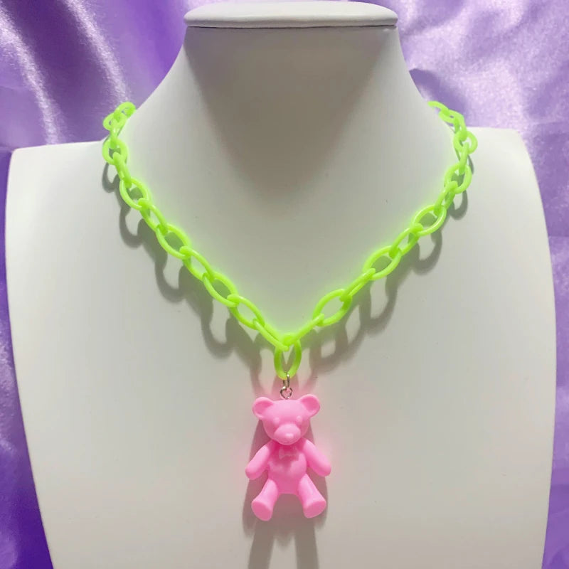 Kawaii Rainbow Bear Pendant Necklace for Women 🌈✨ | DIY Egirl Jewelry | Trendy Y2K Aesthetic Accessories 🎉🐻